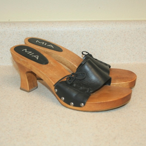 Mia Vintage High Heel Wooden Slides 9 